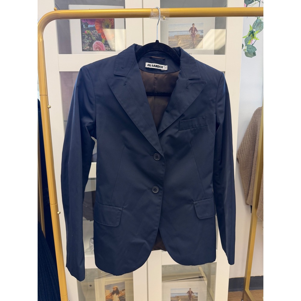 Jil Sander Blue Fitted Blazer Navy Sz 34 EUC Made in Italy Designer Luxury Quiet